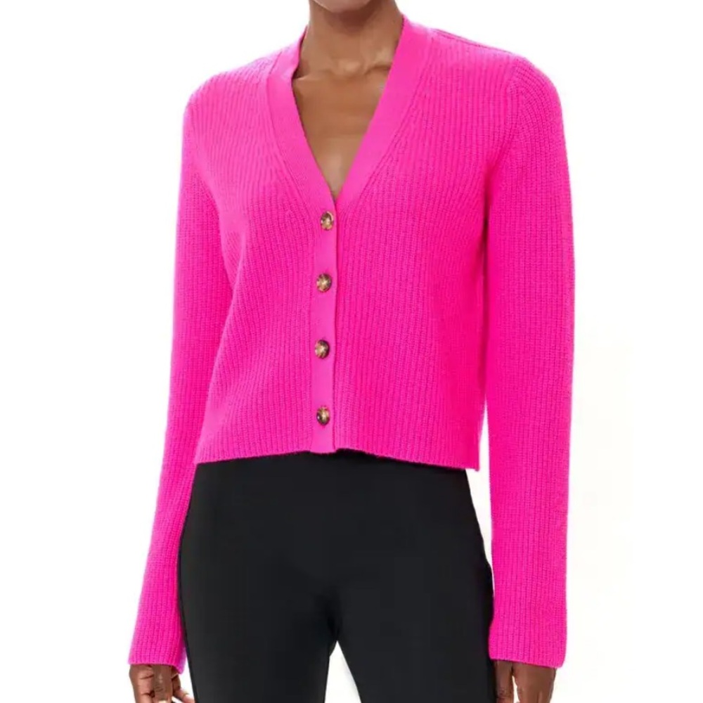 La Ligne Toujours Crop Cashmere Cardigan in Fuchsia